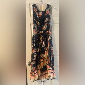 Roz & Ali Floral High Low Dress - Navy and Multicolor